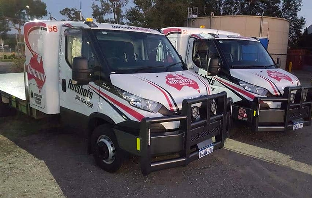 Two Dananni Hotshots Iveco Daily tray trucks with bull bars